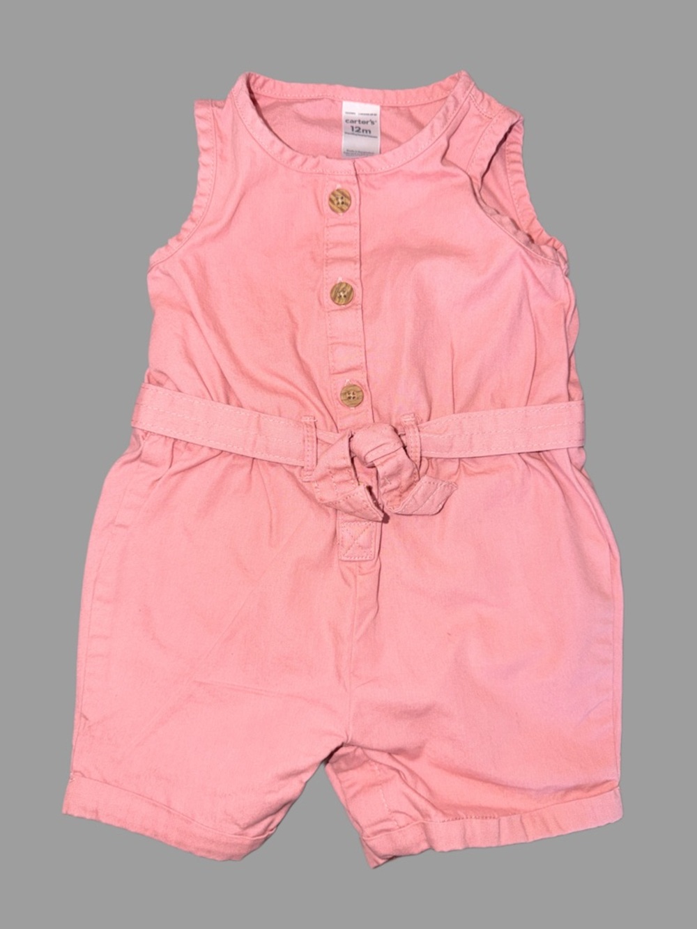Carter's Sleeveless Canvas Romper | Toddler Girl | 12 Months | Pink | Like New